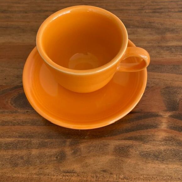 Fiesta Fiestaware Homer Laughlin China Orange Persimmon Teacup & Saucer - Picture 2 of 9